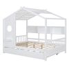 Wooden Full Size House Bed With Trundle, Modern Design for Kids with Storage Shlef, White - as Pic