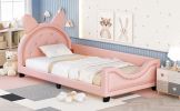 Twin Size Upholstered Daybed with Carton Ears Shaped Headboard, Pink - as Pic