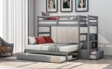 Twin over Twin/King (Irregular King Size) Bunk Bed with Twin Size Trundle, Extendable Bunk Bed (Gray)(OLD SKU :LP000032AAE) - as pic