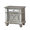 Glam 1pc Nightstand Silver Solid Wood Mirror Panel Accents Bedroom Furniture Crystal-like Acrylic Drawer Pulls Bun Feet Bedside Table - as Pic