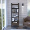 Oslo Ladder Bookcase; Four Legs; One Drawer; Five Open Shelves -Dark Walnut - as Pic