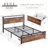 Full Size Bed Frame with Storage Headboard and 2 Drawers, LED Lights Bed with Charging Station, Metal Platform Bed No Noise, Mattress Foundation Stron