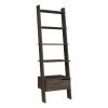 Oslo Ladder Bookcase; Four Legs; One Drawer; Five Open Shelves -Dark Walnut - as Pic
