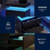 Nightstand LED Bedside Table Cabinet Lights Modern End Side with 2 Drawers for Bedroom (Black Gold) - as Pic