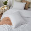 Boho Comforter Set, Boho Bedding set with Pom Poms Fringe Design, 1 Aesthetic Comforter and 2 Pillowshams - White - Full