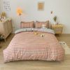 Washed Cotton Bedding 4 Piece Set 1.5m-2.2m Quilt Cover Sheet Pillowcase Plaid Stripes Student Dormitory Adult Child Boys Girls - dark brown - 2.2m be