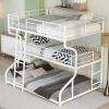 Full XL over Twin XL over Queen Size Triple Bunk Bed with Long and Short Ladder,White - as pic