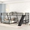 L-Shaped Twin over Full Bunk Bed with Twin Size Loft Bed,Built-in Desk and Slide,Black - as pic