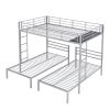 Full over Twin&Twin Size Bunk Bed with Built-in Shelf, Silver - as Pic