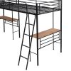 Twin Size Metal Loft Bed with Two Built-in Desks,Black - as Pic