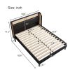 Modern Cannage Rattan Wood Platform Queen Bed, Black - as Pic