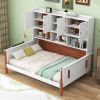 Twin Size Platform Bed with Multiple Storage, White+Walnut - as Pic