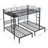 Full over Twin&Twin Size Bunk Bed with Built-in Shelf, Black - as Pic