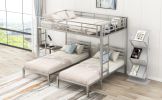 Full over Twin&Twin Size Bunk Bed with Built-in Shelf, Silver - as Pic