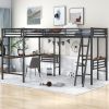 Twin Size Metal Loft Bed with Two Built-in Desks,Black - as Pic
