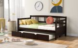 Twin Size Daybed Wood Bed with Twin Size Trundle,Espresso - as Pic