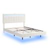 Queen Size Floating Bed Frame with LED Lights and USB Charging,Modern Upholstered Platform LED Bed Frame, White - as Pic