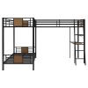 L-Shaped Twin over Twin Bunk Bed with Twin Size Loft Bed with Desk and Shelf ,Brown - as pic