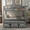 Twin Bunk Bed with Ladder, Safety Rail, Twin Trundle Bed with 3 Drawers for Bedroom, Guest Room Furniture(Gray)(OLD SKU :LP000071AAE) - as pic