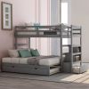 Twin over Twin/King (Irregular King Size) Bunk Bed with Twin Size Trundle, Extendable Bunk Bed (Gray)(OLD SKU :LP000032AAE) - as pic