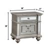 Glam 1pc Nightstand Silver Solid Wood Mirror Panel Accents Bedroom Furniture Crystal-like Acrylic Drawer Pulls Bun Feet Bedside Table - as Pic