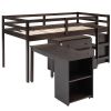 Low Study Twin Loft Bed with Cabinet and Rolling Portable Desk - Espresso (OLD SKU :LP000113AAP) - as pic