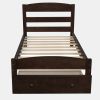 Platform Twin Bed Frame with Storage Drawer and Wood Slat Support No Box Spring Needed, Espresso - as pic