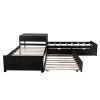 L-shaped Platform Bed with Trundle and Drawers Linked with built-in Desk,Twin,Espresso - as pic