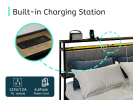 Queen Bed Frame with Storage, Ergonomic Headboard, Bed Frame with 2 Storage Drawers, Built in Charging Station & LED, Outlets & USB, Queen Size, Noise