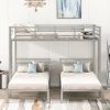 Full over Twin&Twin Size Bunk Bed with Built-in Shelf, Silver - as Pic