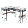 Twin Size Metal Loft Bed with Two Built-in Desks,Black - as Pic