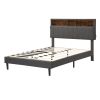 Full size Upholstered Platform Bed with Storage Headboard and USB Port, Linen Fabric Upholstered Bed (Gray) - as Pic