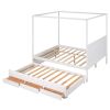 Queen Size Canopy Platform Bed with Twin Size Trundle and Three Storage Drawers,White - as Pic
