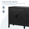 Four Door Wooden Twill Sideboard American Country Vintage Old Living Room Dining Room Hallway Entryway Cabinet (BLACK) - as Pic