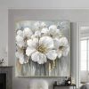 Hand Painted Oil Paintings Hand Painted Square Floral / Botanical Pop Art Living Room Hallway Bedroom Luxurious Decorative Painting - 60x60cm - 01