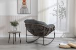 Outdoor Rattan Rocking Chair,Padded Cushion Rocker Recliner Chair Outdoor for Front Porch, Living Room, Patio, Garden, Grey - as Pic