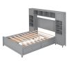 Full Size Wooden Bed With All-in-One Cabinet and Shelf, Gray - as Pic