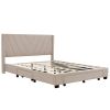 Queen Size Storage Bed Linen Upholstered Platform Bed with 3 Drawers (Beige) - as Pic