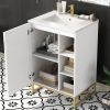 24inch White Bathroom Vanity Sink Combo for Small Space, Modern Design with Ceramic Basin, Gold Legs and Semi-open Storage(Faucet Not Included) - as P