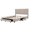 Queen Size Storage Bed Linen Upholstered Platform Bed with 3 Drawers (Beige) - as Pic