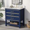 [Viedo]Modern 30inch Navy Blue/White Bathroom Vanity Cabinet Combo with Open
Storge, Two Drawers - as Pic