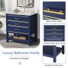 [Viedo]Modern 30inch Navy Blue/White Bathroom Vanity Cabinet Combo with Open
Storge, Two Drawers - as Pic