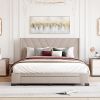 Queen Size Storage Bed Linen Upholstered Platform Bed with 3 Drawers (Beige) - as Pic