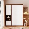 Twin Size Murphy Bed Wall Bed with Cabinet,White - as Pic