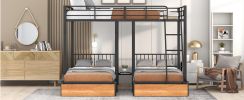 Full Over Twin & Twin Bunk Bed, Metal Triple Bunk Bed with Drawers and Guardrails, Black - as Pic