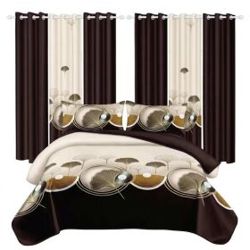 9 Piece Soft All-Season Washed Microfiber Cover Set , Queen/King/Calking Bedding Set With Pillowcases,Bedspread Print Curtains & Solid Curtains,P (Option: Brown leaves-KING)