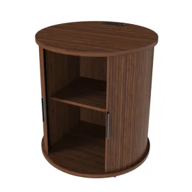 Set Of 2 Mid Century Modern Cylinder End Tables With Built-in Charging Station & Sliding Door, 2-Tier Storage Round Nightstands With USB Ports, W (Option: defaulttitle)