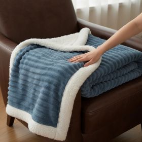 1PC Striped Plush Throw Blanket, Soft Fuzzy Warm Blanket For Sofa Couch Bedroom (Option: Dark Blue-39x59 inch)