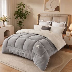 1PC Reversible Sherpa Comforter, Ultra Warm Thick Plush Bedding Quilt For Cold Winter (Option: 104x90 in-Grey)