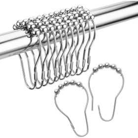 Shower Curtain Hooks, Decorative Rust Proof Stainless Steel Shower Curtain Hooks For Bathroom Shower Rods Set Of 12, Polished Nickel (Option: Default)